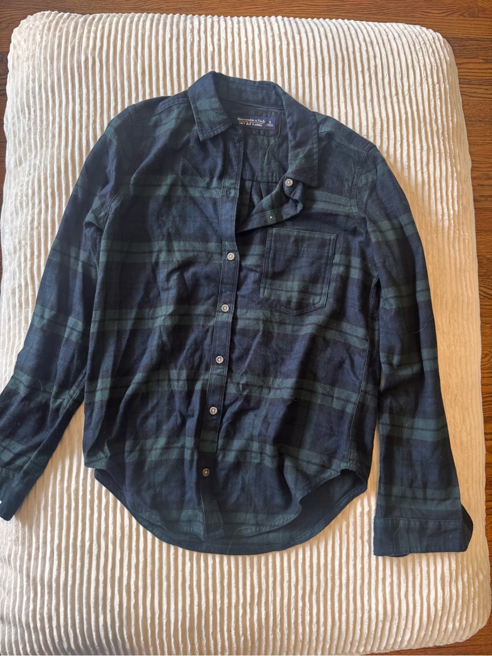 Abercrombie & Fitch Navy and Green Plaid Button-Down Shirt